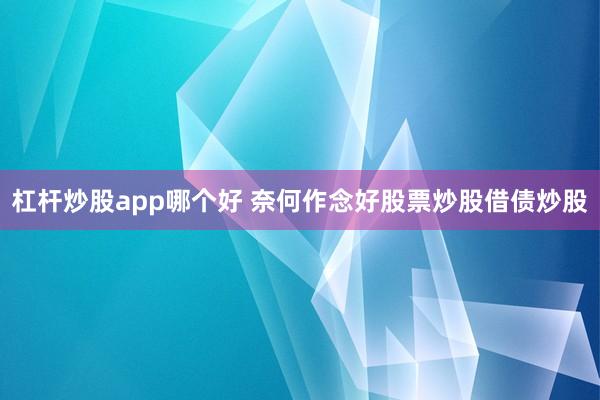杠杆炒股app哪个好 奈何作念好股票炒股借债炒股