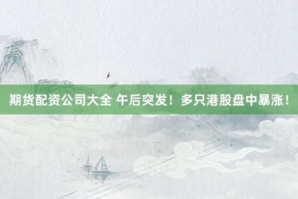 期货配资公司大全 午后突发！多只港股盘中暴涨！