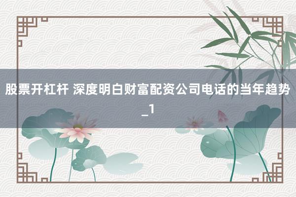 股票开杠杆 深度明白财富配资公司电话的当年趋势_1