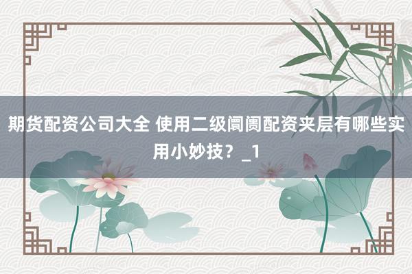 期货配资公司大全 使用二级阛阓配资夹层有哪些实用小妙技？_1