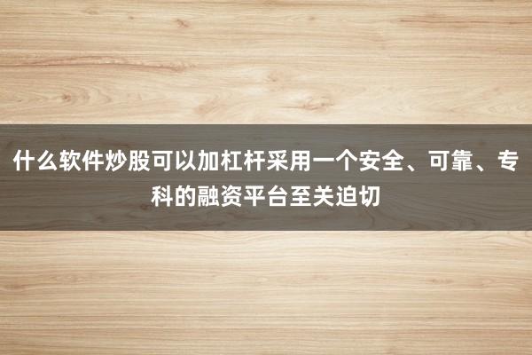 什么软件炒股可以加杠杆采用一个安全、可靠、专科的融资平台至关迫切