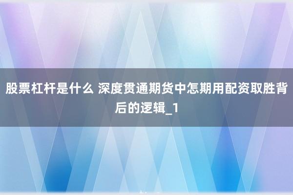股票杠杆是什么 深度贯通期货中怎期用配资取胜背后的逻辑_1