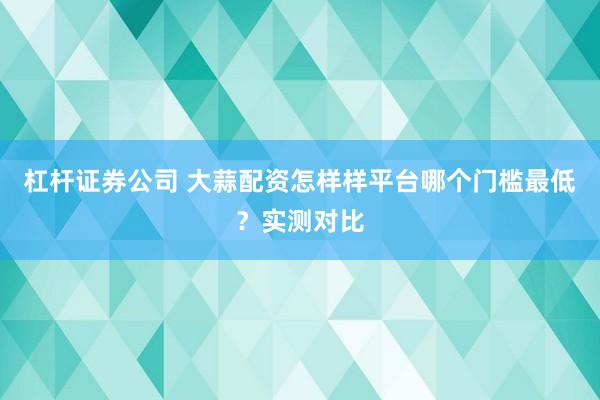 杠杆证券公司 大蒜配资怎样样平台哪个门槛最低？实测对比