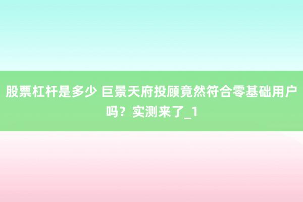 股票杠杆是多少 巨景天府投顾竟然符合零基础用户吗？实测来了_1
