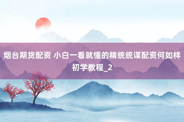 烟台期货配资 小白一看就懂的精统统谋配资何如样初学教程_2