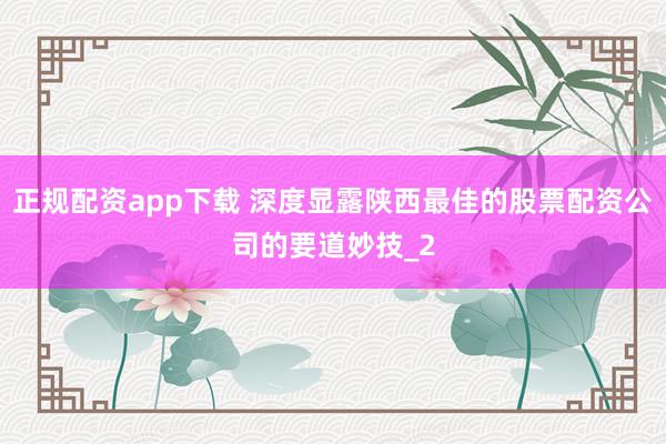 正规配资app下载 深度显露陕西最佳的股票配资公司的要道妙技_2