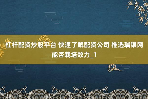 杠杆配资炒股平台 快速了解配资公司 推选瑞银网能否栽培效力_1