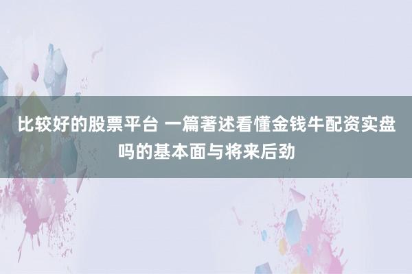 比较好的股票平台 一篇著述看懂金钱牛配资实盘吗的基本面与将来后劲