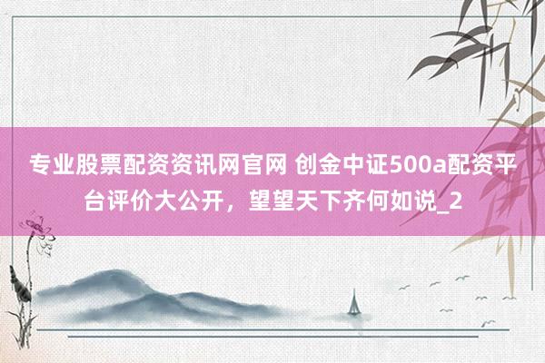 专业股票配资资讯网官网 创金中证500a配资平台评价大公开，望望天下齐何如说_2