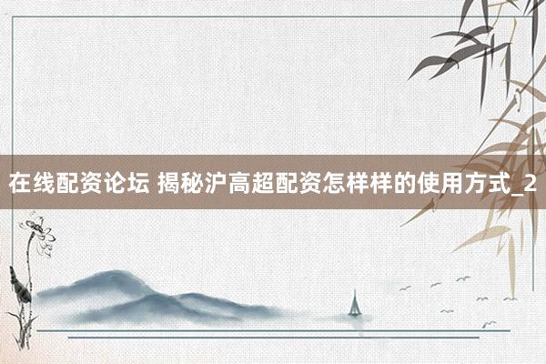 在线配资论坛 揭秘沪高超配资怎样样的使用方式_2