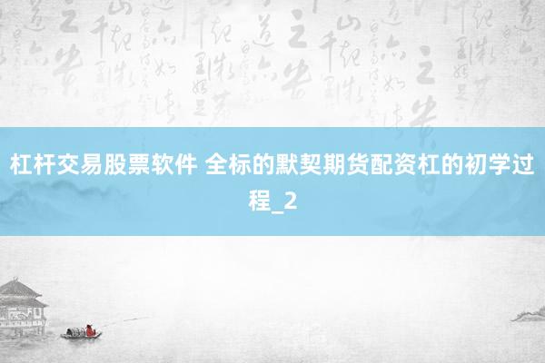 杠杆交易股票软件 全标的默契期货配资杠的初学过程_2