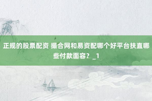 正规的股票配资 撮合网和易资配哪个好平台扶直哪些付款面容？_1