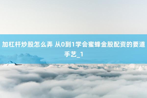 加杠杆炒股怎么弄 从0到1学会蜜蜂金股配资的要道手艺_1