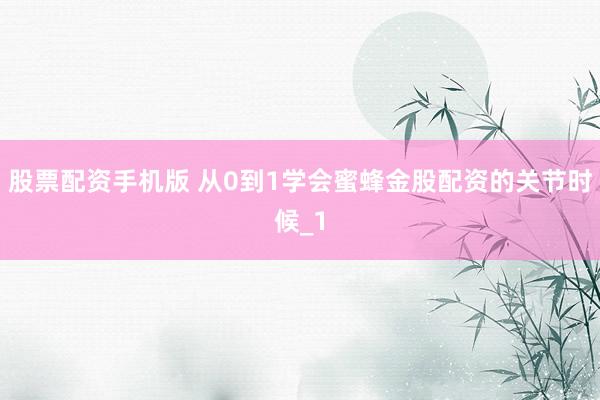 股票配资手机版 从0到1学会蜜蜂金股配资的关节时候_1